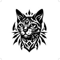 Bengal cat in modern tribal tattoo, abstract line art of animals, minimalist contour. vector