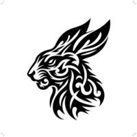 Rabbit in modern tribal tattoo, abstract line art of animals, minimalist contour. vector