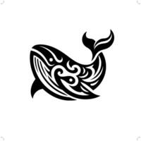 Whale in modern tribal tattoo, abstract line art of animals, minimalist contour. vector
