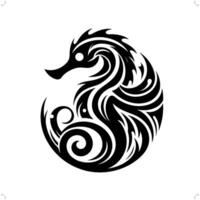 Seahorse in modern tribal tattoo, abstract line art of animals, minimalist contour. vector