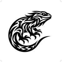 lizard in modern tribal tattoo, abstract line art of animals, minimalist contour. vector