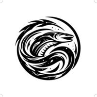 Electric Eel in modern tribal tattoo, abstract line art of animals, minimalist contour. vector