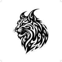 lynx, bobcat in modern tribal tattoo, abstract line art of animals, minimalist contour. vector