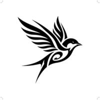 Swallow in modern tribal tattoo, abstract line art of animals, minimalist contour. vector