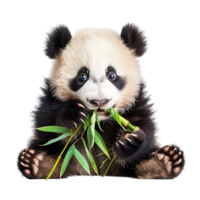 Baby panda eating bamboo on isolated transparent background png