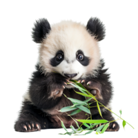 Baby panda eating bamboo on isolated transparent background png