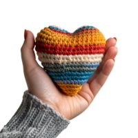 Hand holding heart crochet on isolated transparent background png