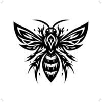 Bee in modern tribal tattoo, abstract line art of animals, minimalist contour. vector