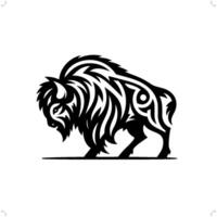 Bison , buffalo in modern tribal tattoo, abstract line art of animals, minimalist contour. vector