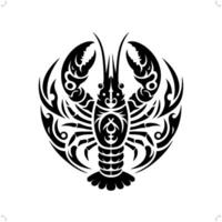 crayfish in modern tribal tattoo, abstract line art of animals, minimalist contour. vector