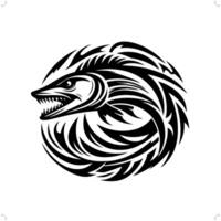 Barracuda fish in modern tribal tattoo, abstract line art of animals, minimalist contour. vector