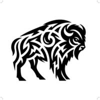 Bison, buffalo in modern tribal tattoo, abstract line art of animals, minimalist contour. vector