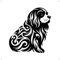 Cavalier Spaniel dog in modern tribal tattoo, abstract line art of animals, minimalist contour. vector