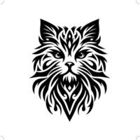 persa, muñeca de trapo gato en moderno tribal tatuaje, resumen línea Arte de animales, minimalista contorno. vector