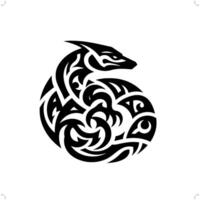 Komodo in modern tribal tattoo, abstract line art of animals, minimalist contour. vector