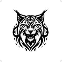 lynx, bobcat in modern tribal tattoo, abstract line art of animals, minimalist contour. vector