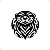 otter in modern tribal tattoo, abstract line art of animals, minimalist contour. vector