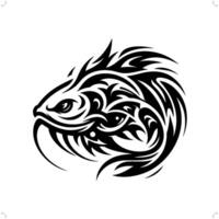 Catfish in modern tribal tattoo, abstract line art of animals, minimalist contour. vector