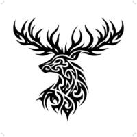 Reindeer, moose in modern tribal tattoo, abstract line art of animals, minimalist contour. vector