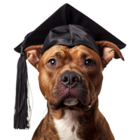 Dog wearing graduation cap on isolated transparent background png