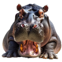 Happy hippopotamus face shot on isolated transparent background png