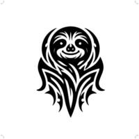 Sloth in modern tribal tattoo, abstract line art of animals, minimalist contour. vector