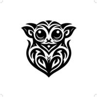 Tarsier monkey in modern tribal tattoo, abstract line art of animals, minimalist contour. vector