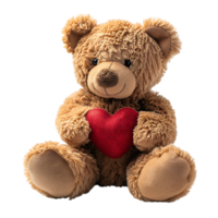 Teddy bear holding heart on isolated transparent background png