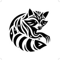 Raccoon in modern tribal tattoo, abstract line art of animals, minimalist contour. vector