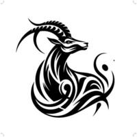 Antelope in modern tribal tattoo, abstract line art of animals, minimalist contour. vector