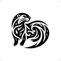 otter in modern tribal tattoo, abstract line art of animals, minimalist contour. vector