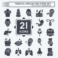 icono conjunto médico especialidades relacionado a sano símbolo. glifo estilo. sencillo diseño ilustración vector