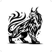 lynx, bobcat in modern tribal tattoo, abstract line art of animals, minimalist contour. vector