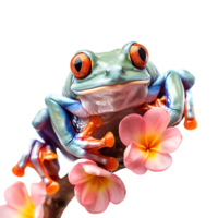 dumpy frog on flower tree on isolated transparent background png