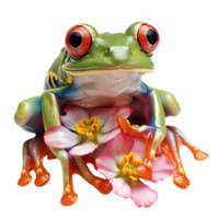 dumpy frog on flower tree on isolated transparent background png