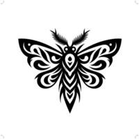 Moth in modern tribal tattoo, abstract line art of animals, minimalist contour. vector