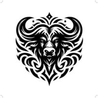 Bison , buffalo in modern tribal tattoo, abstract line art of animals, minimalist contour. vector