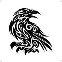 raven, crow in modern tribal tattoo, abstract line art of animals, minimalist contour. vector