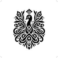 Peacock in modern tribal tattoo, abstract line art of animals, minimalist contour. vector