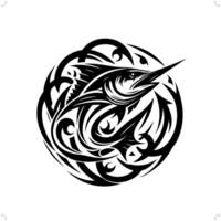Marlin fish in modern tribal tattoo, abstract line art of animals, minimalist contour. vector