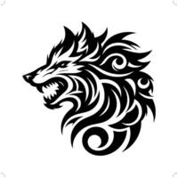 Wolf in modern tribal tattoo, abstract line art of animals, minimalist contour. vector