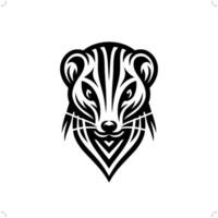 Weasel in modern tribal tattoo, abstract line art of animals, minimalist contour. vector