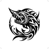 fangtooth fish in modern tribal tattoo, abstract line art of animals, minimalist contour. vector