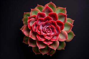 Juicy Echeveria Agawood Pot Plant Isolated Against Black Background, Close Up photo