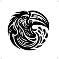 Hornbill in modern tribal tattoo, abstract line art of animals, minimalist contour. vector