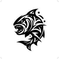 piranha fish in modern tribal tattoo, abstract line art of animals, minimalist contour. vector