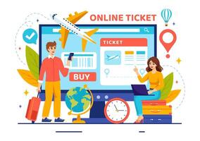 Online Travel Ticket Illustration Through transportation and Journey Provider App for Booking in Flat Cartoon Background Design vector