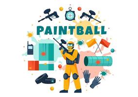 People Playing Paintball Illustration of Fighter Player Shooting with Gun Shoot, Aim, Attack in Field Scene in Flat Cartoon Background vector