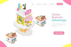 3D Isometric Flat Landing Page Template of Online Business Advantages vector