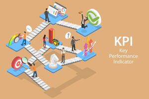 3D Isometric Flat Concept of Key Performance Indicator. vector